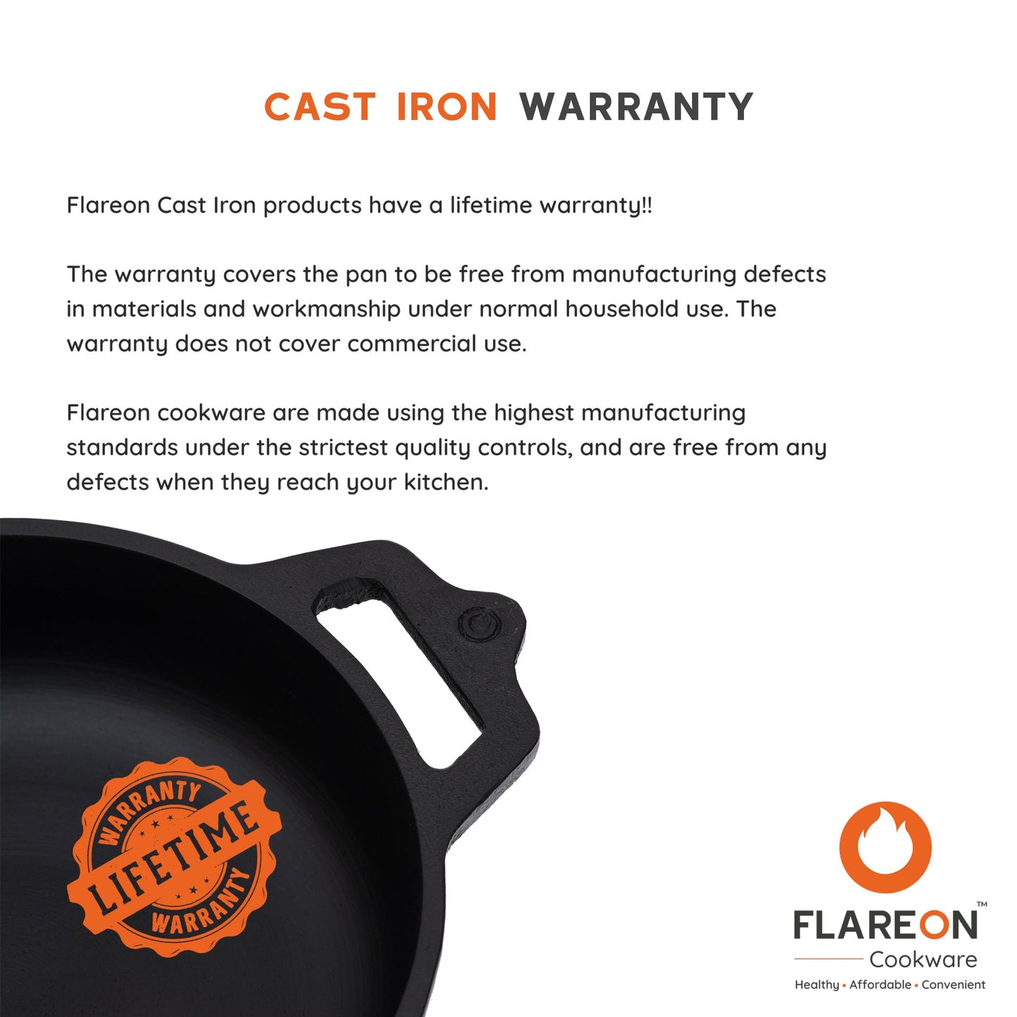 FlareOn Cast Iron Deep Kadai - 9 Inch