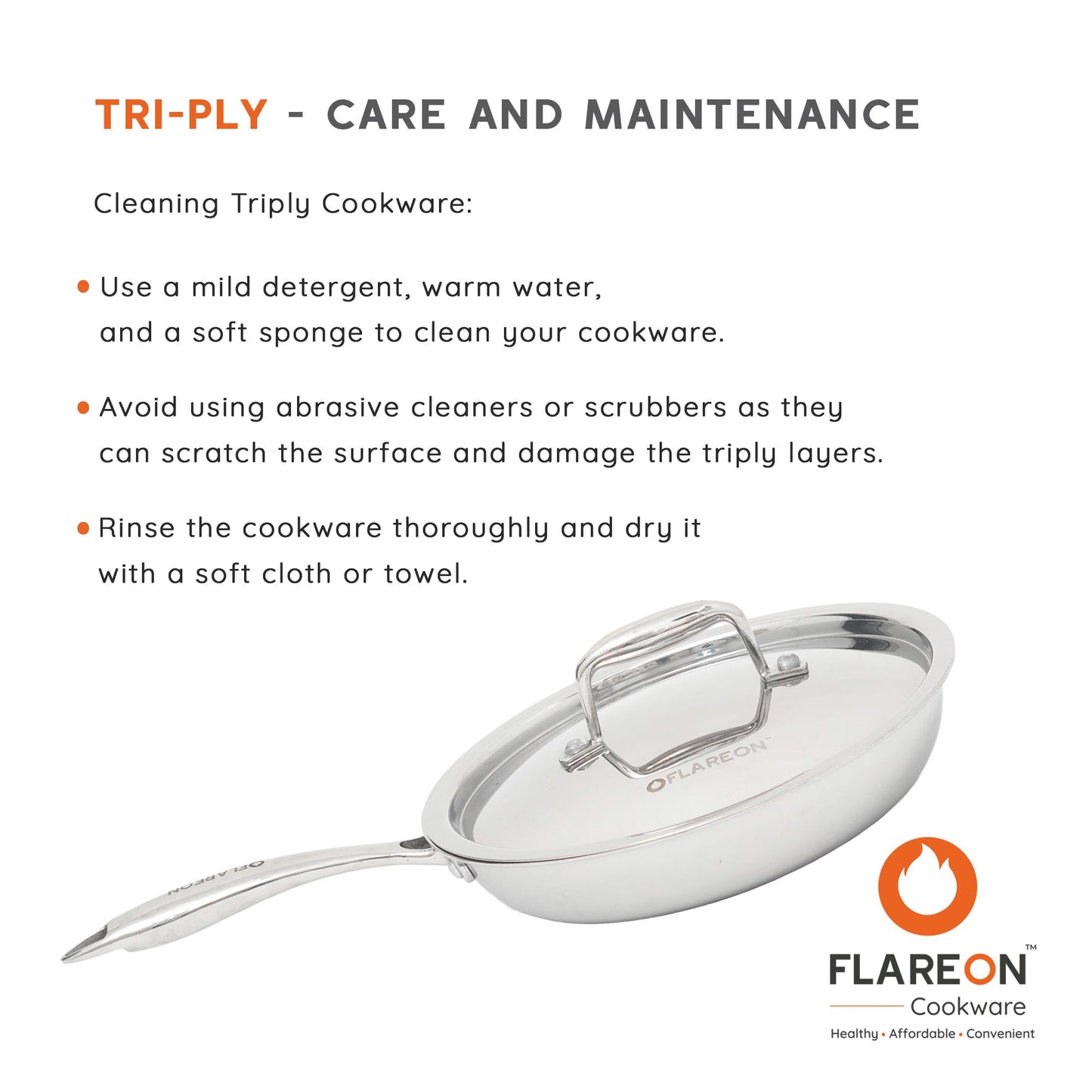 FlareOn Tri-Ply SS FRY Pan With SS Lid - 24 CM/26CM