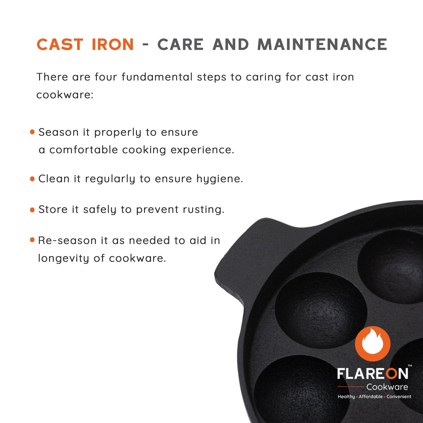 FlareOn Cast Iron 9 Pit Paniyaram/Appe Pan