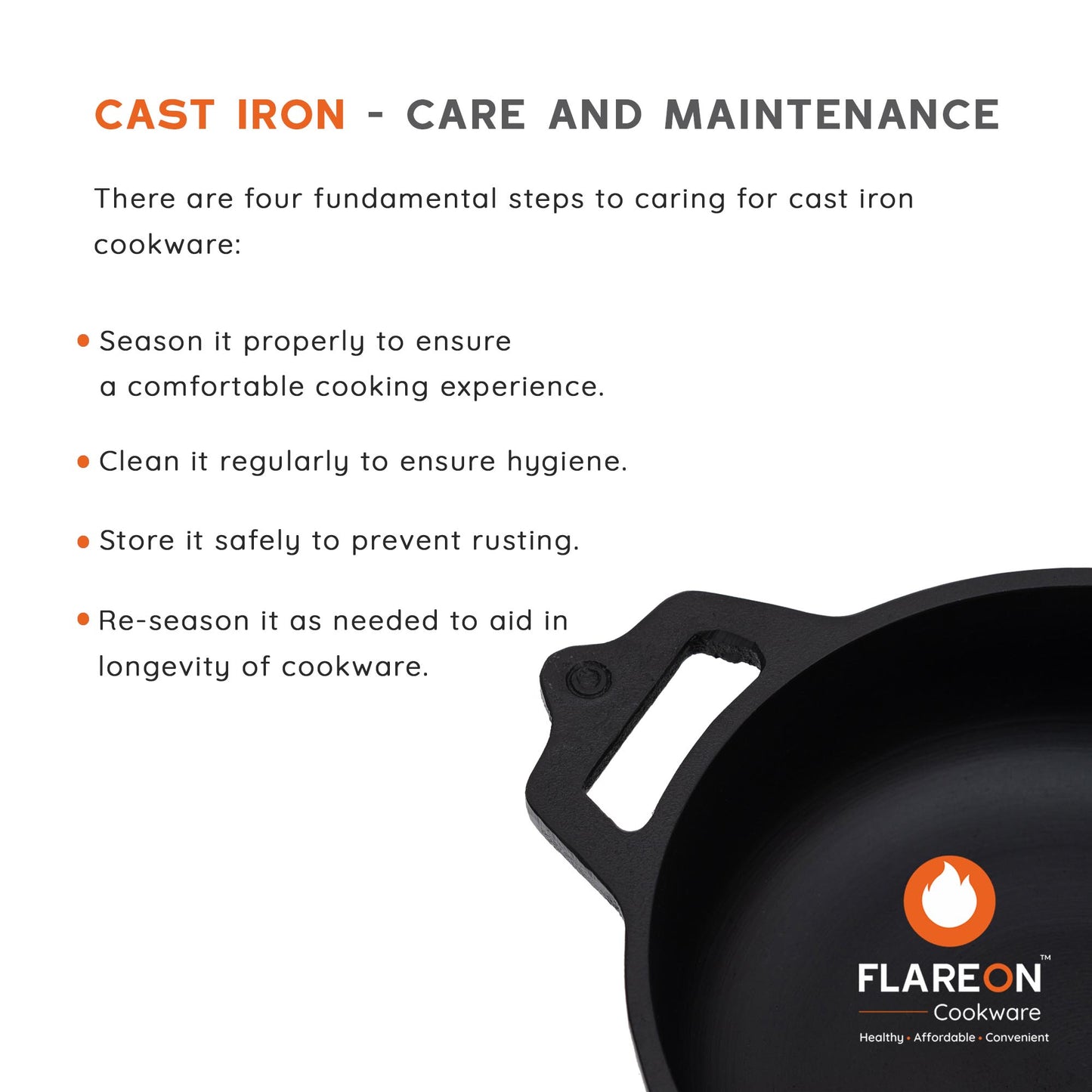 FlareOn Cast Iron Deep Kadai - 9 Inch