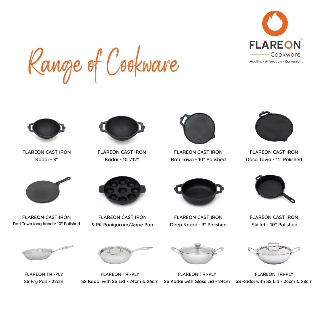 FlareOn Cast Iron 9 Pit Paniyaram/Appe Pan