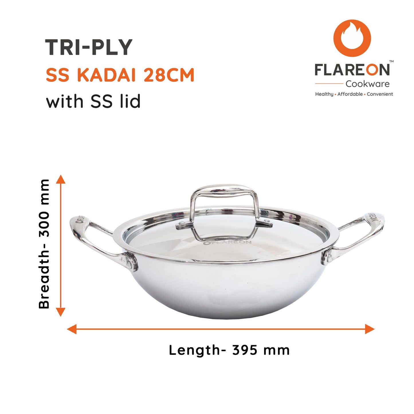 FlareOn Tri-Ply SS Kadai With SS Lid - 26 CM / 28 CM