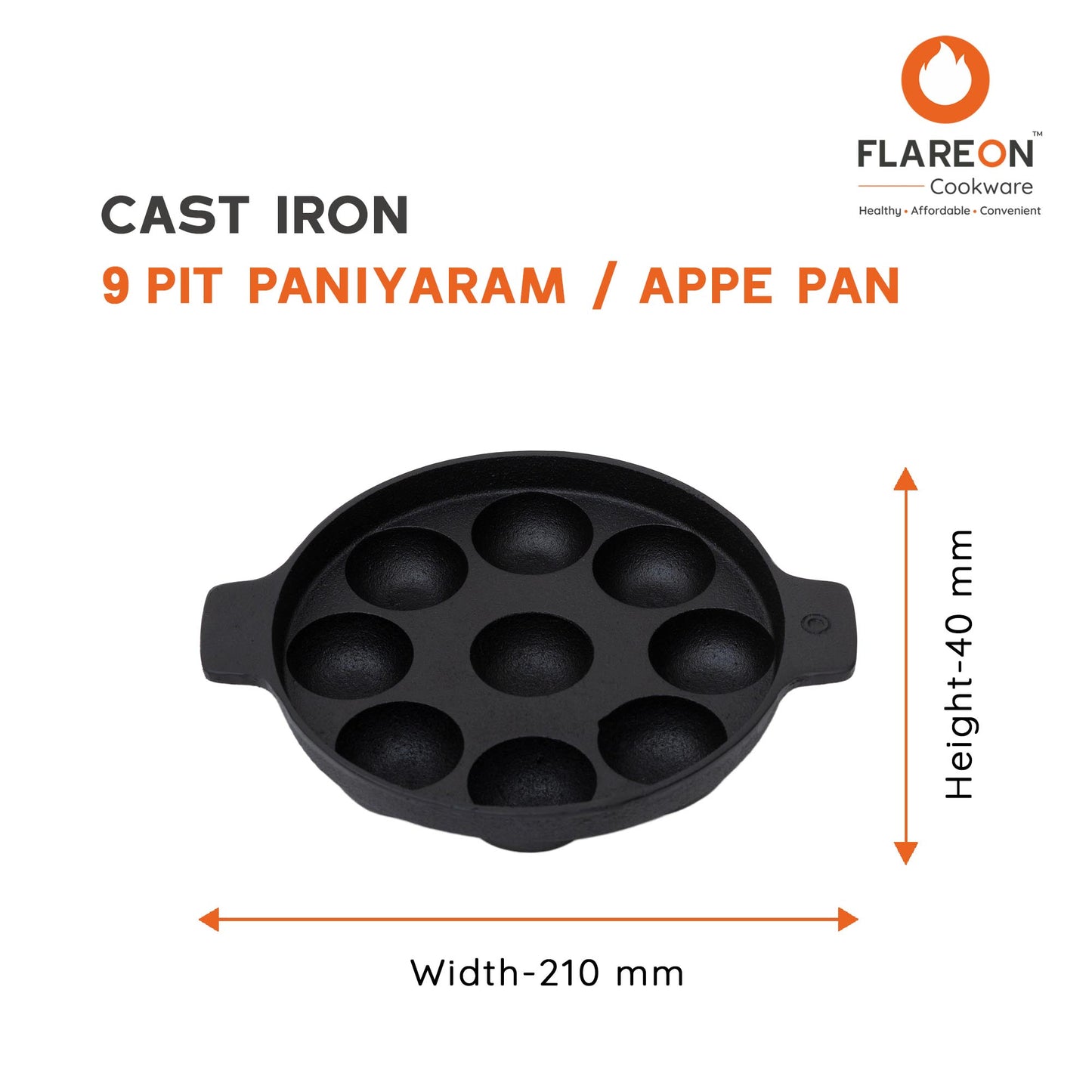 FlareOn Cast Iron 9 Pit Paniyaram/Appe Pan