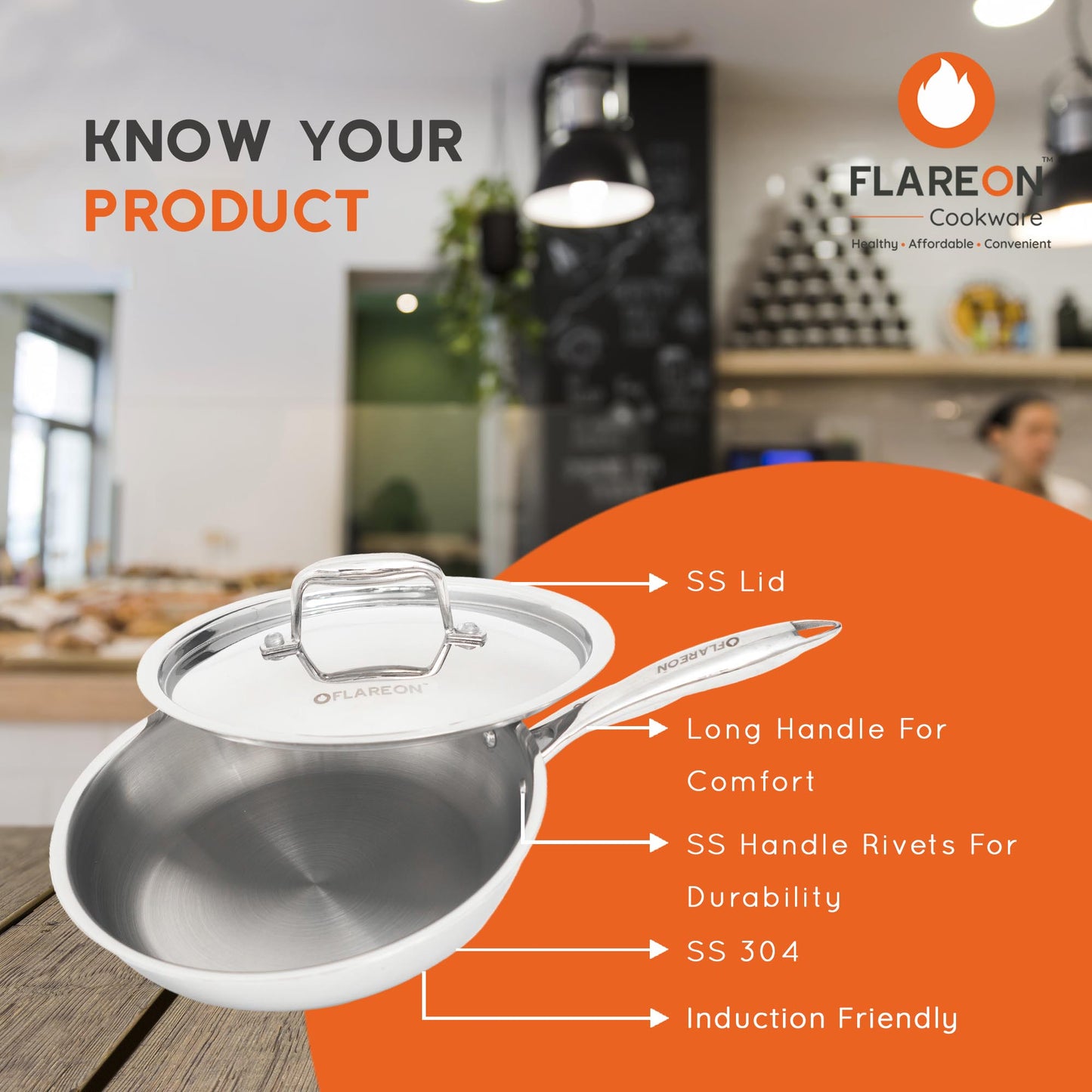 FlareOn Tri-Ply SS FRY Pan With SS Lid - 24 CM/26CM