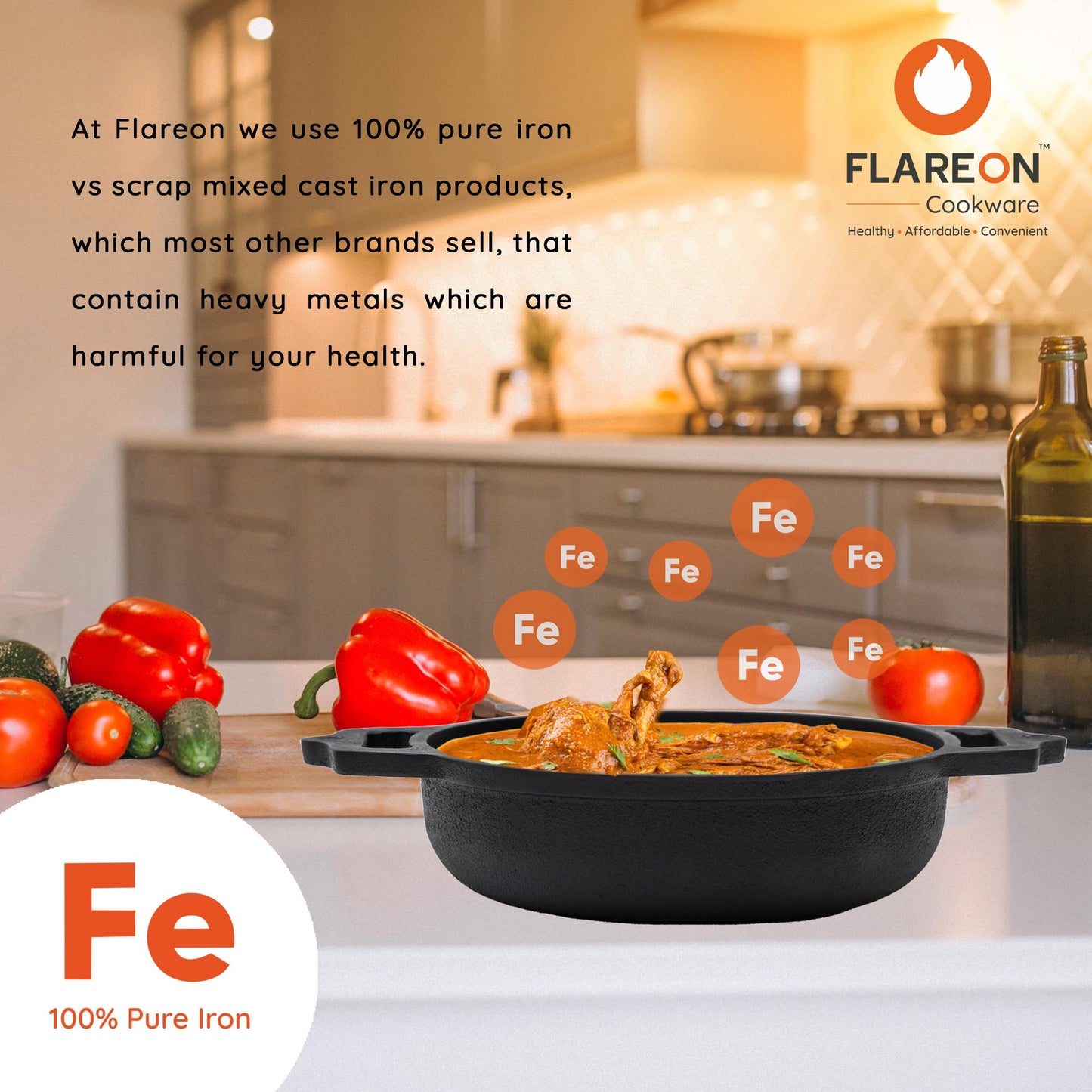 FlareOn Cast Iron Deep Kadai - 9 Inch