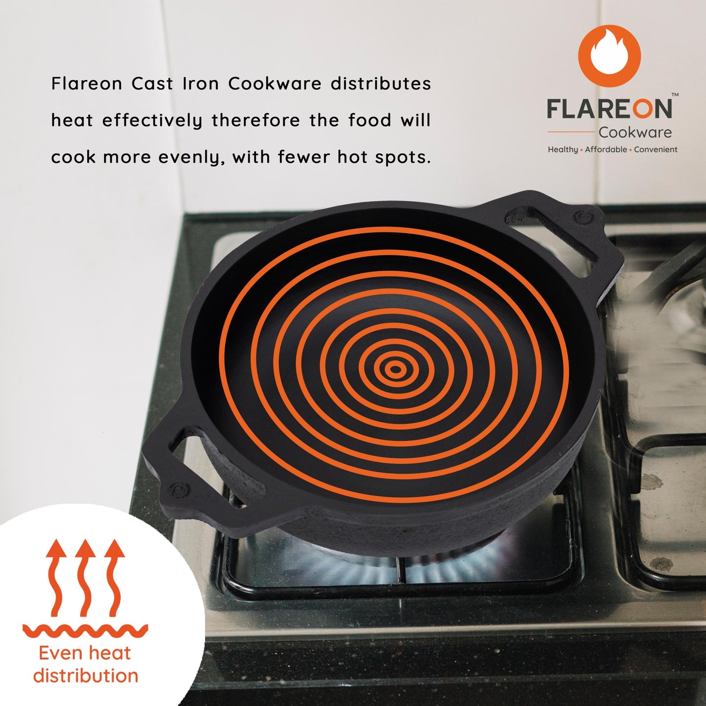 FlareOn Cast Iron Deep Kadai - 9 Inch
