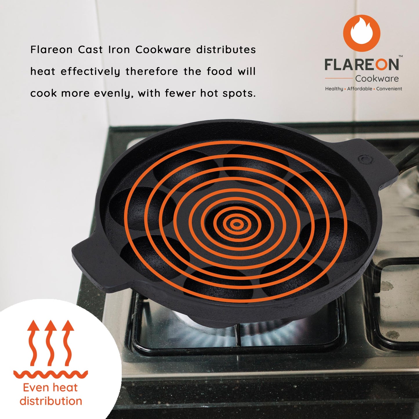 FlareOn Cast Iron 9 Pit Paniyaram/Appe Pan