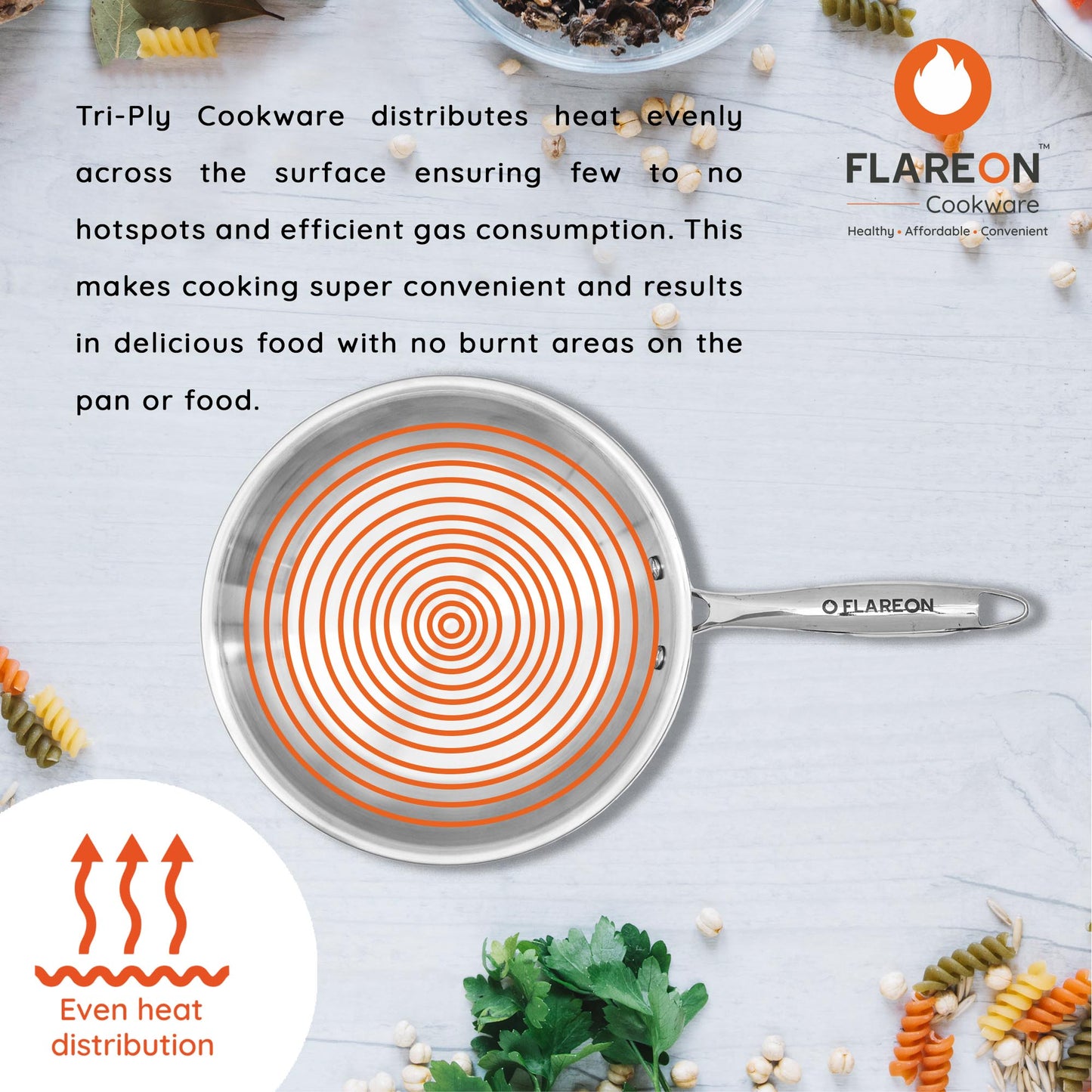 FlareOn Tri-Ply SS FRY Pan With SS Lid - 24 CM/26CM