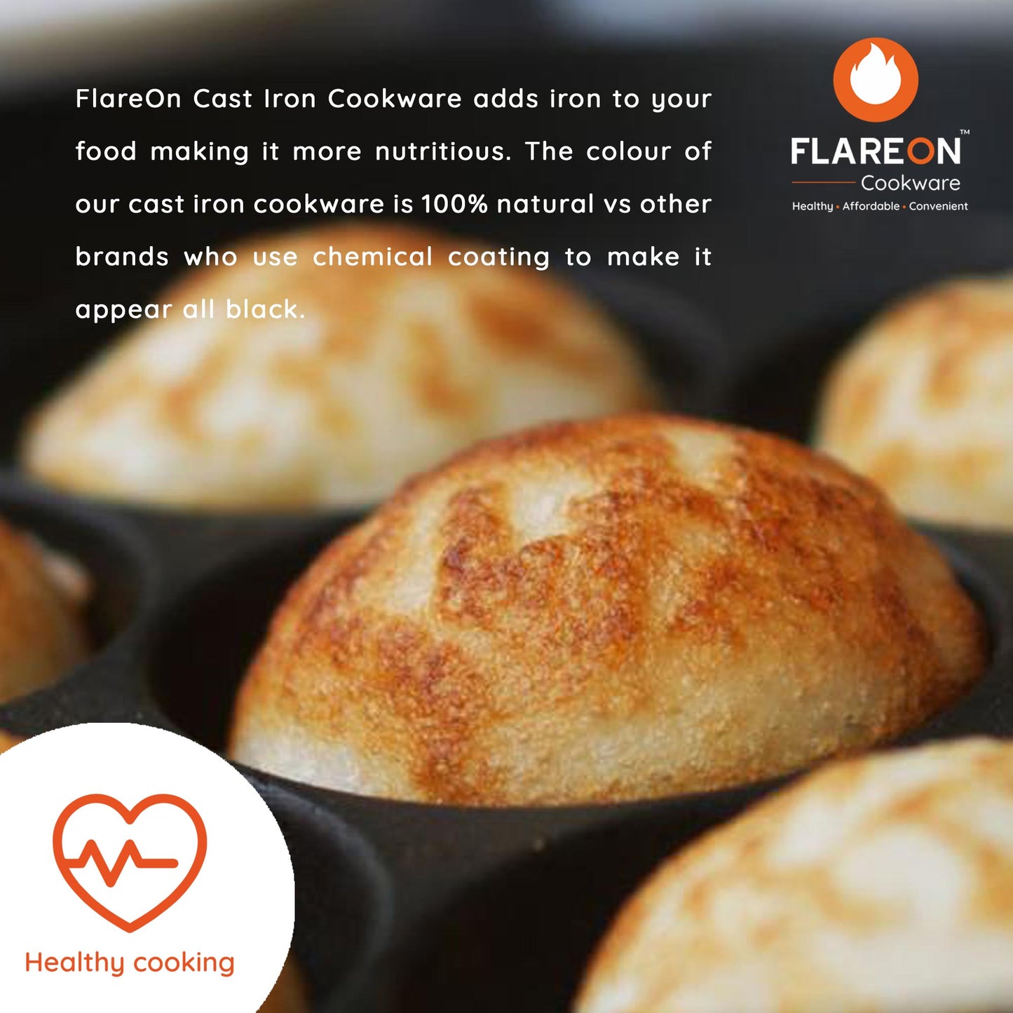 FlareOn Cast Iron 9 Pit Paniyaram/Appe Pan