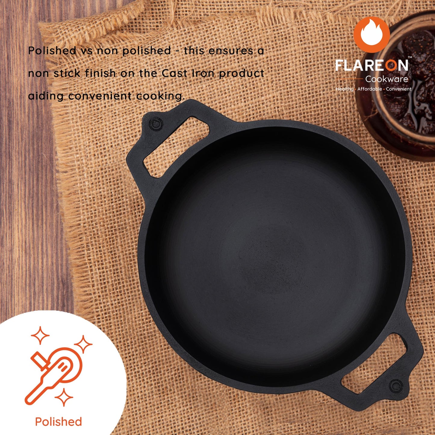 FlareOn Cast Iron Deep Kadai - 9 Inch