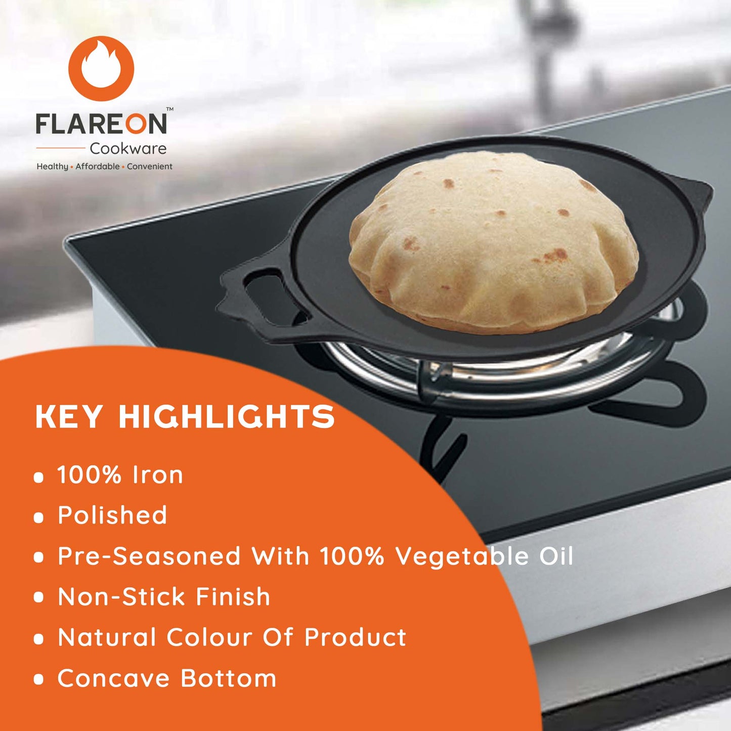 FlareOn's Cast Iron Dosa Tawa 11 Inch-Key Highlights