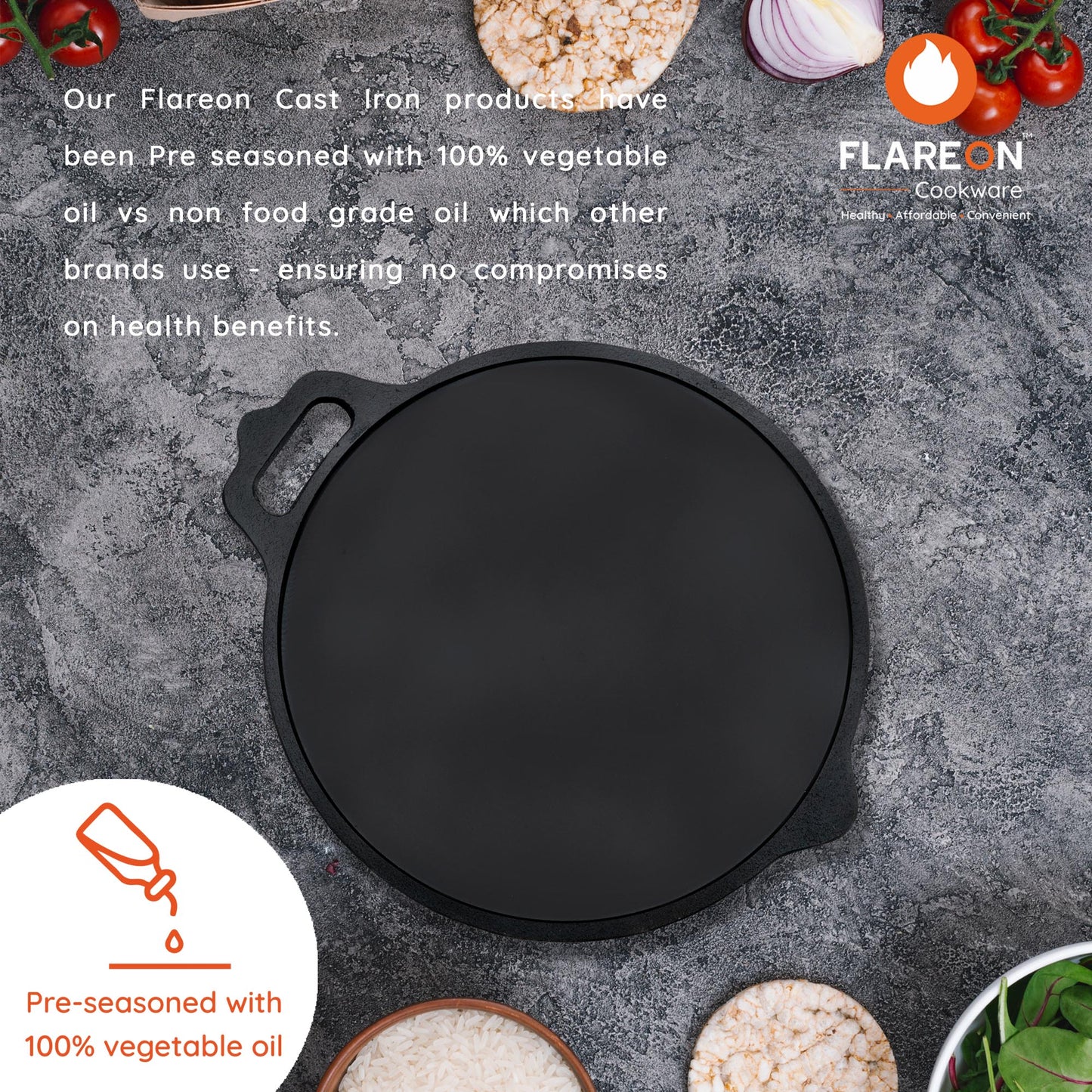 FlareOn's Cast Iron Dosa Tawa 11 Inch- Preseasoned