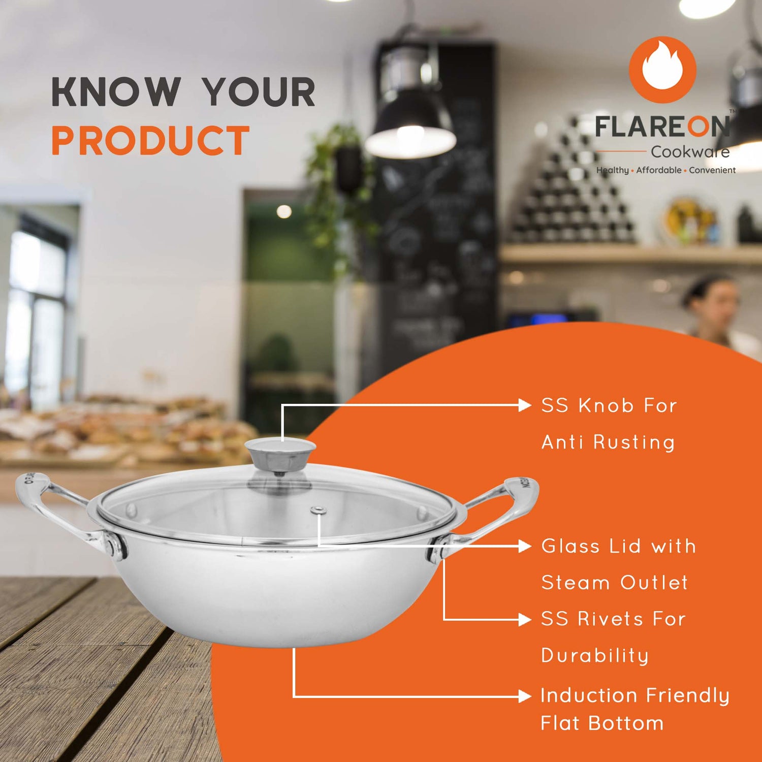 FlareOn's TriPly Stainless Steel Kadai With Glass Lid 24 Cm- Know Your Product
