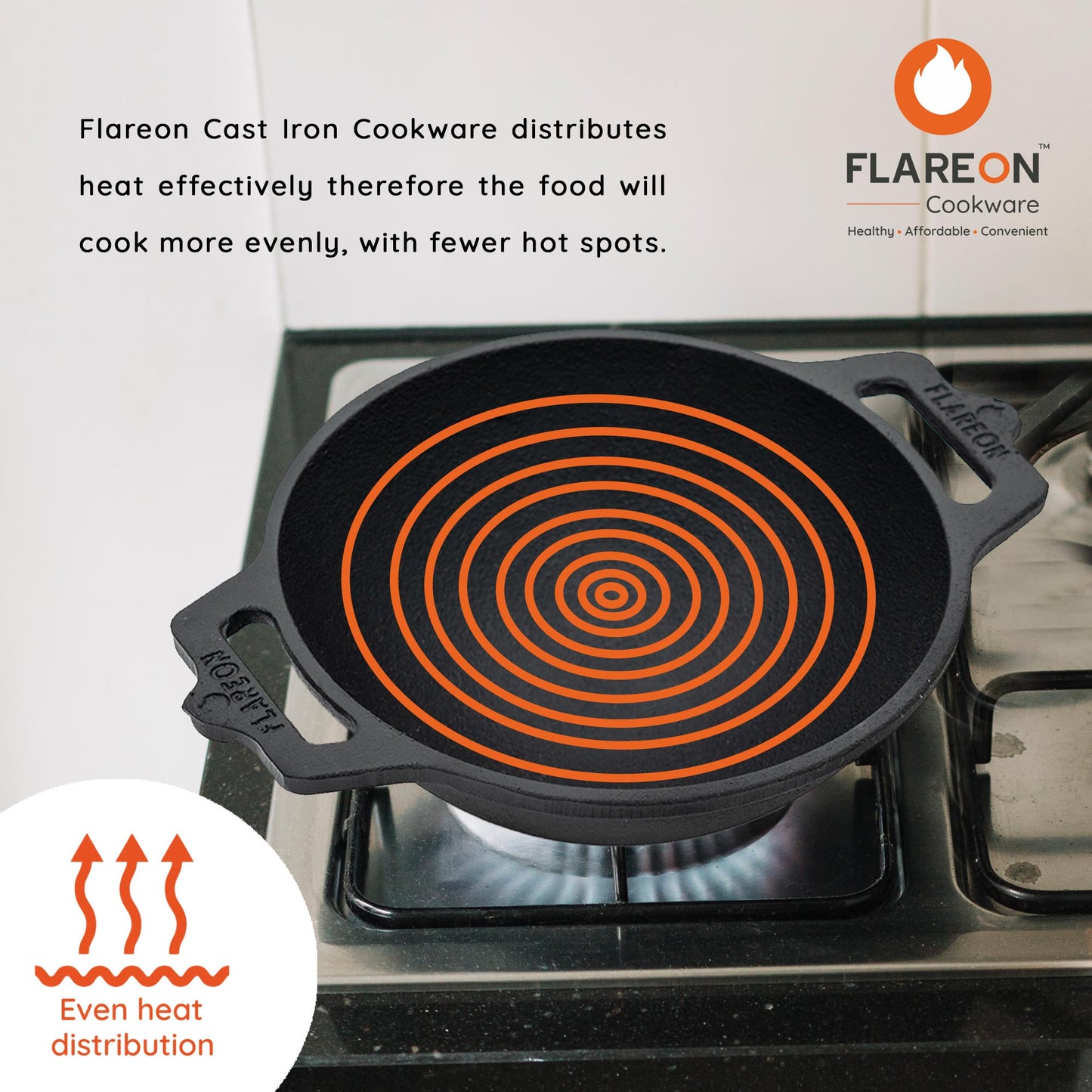 FlareOn's Cast Iron Kadai 10-Inch- Even Heat Distribution