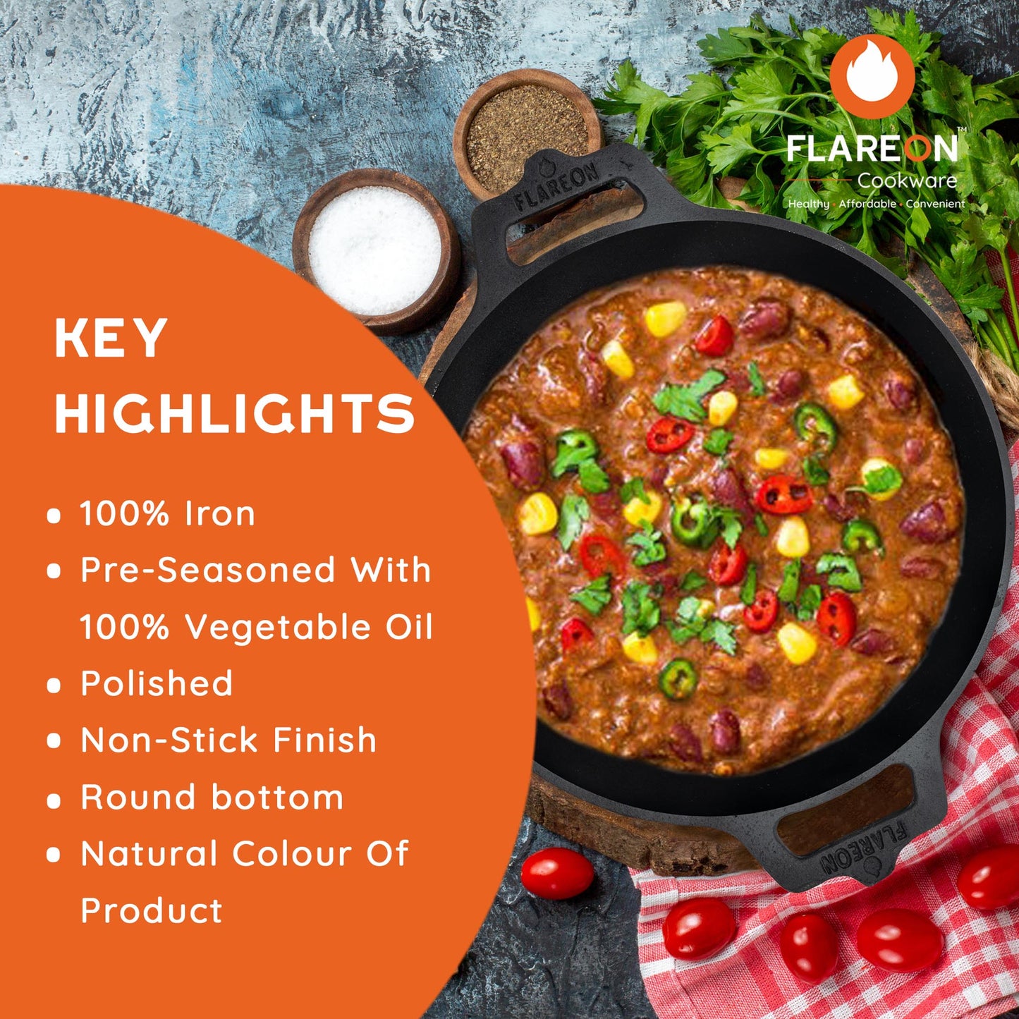 FlareOn's Cast Iron Kadai 10-Inch- Key Highlights