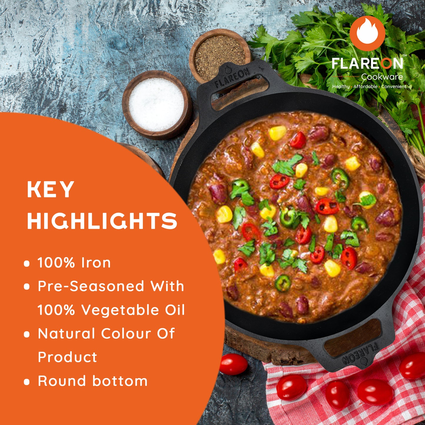 FlareOn's Cast Iron Kadai 8-Inch- Key Highlights