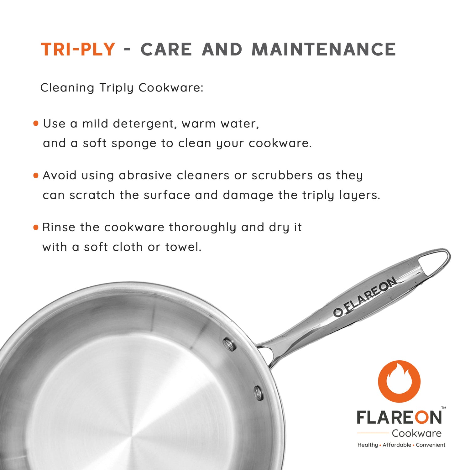 FlareOn's TriPly SS Fry Pan 22 Cm- Care & Maintenance