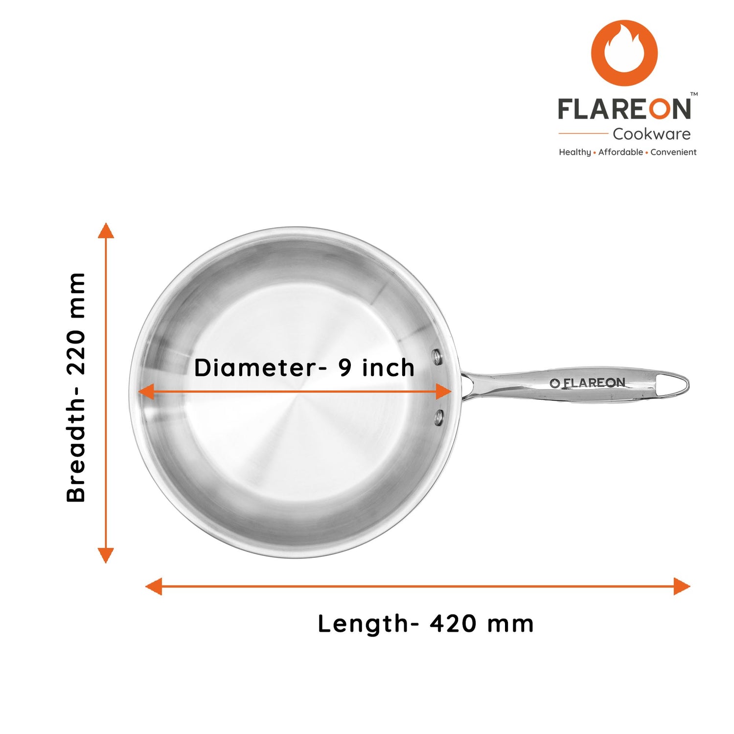 FlareOn's TriPly Stainless Steel Fry Pan 22 Cm- Product Dimensions