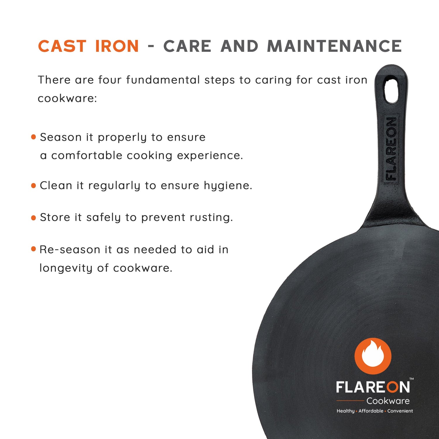 FlareOn's Cast Iron Roti Tawa Long Handle 10 Inch- Care and Maintenance