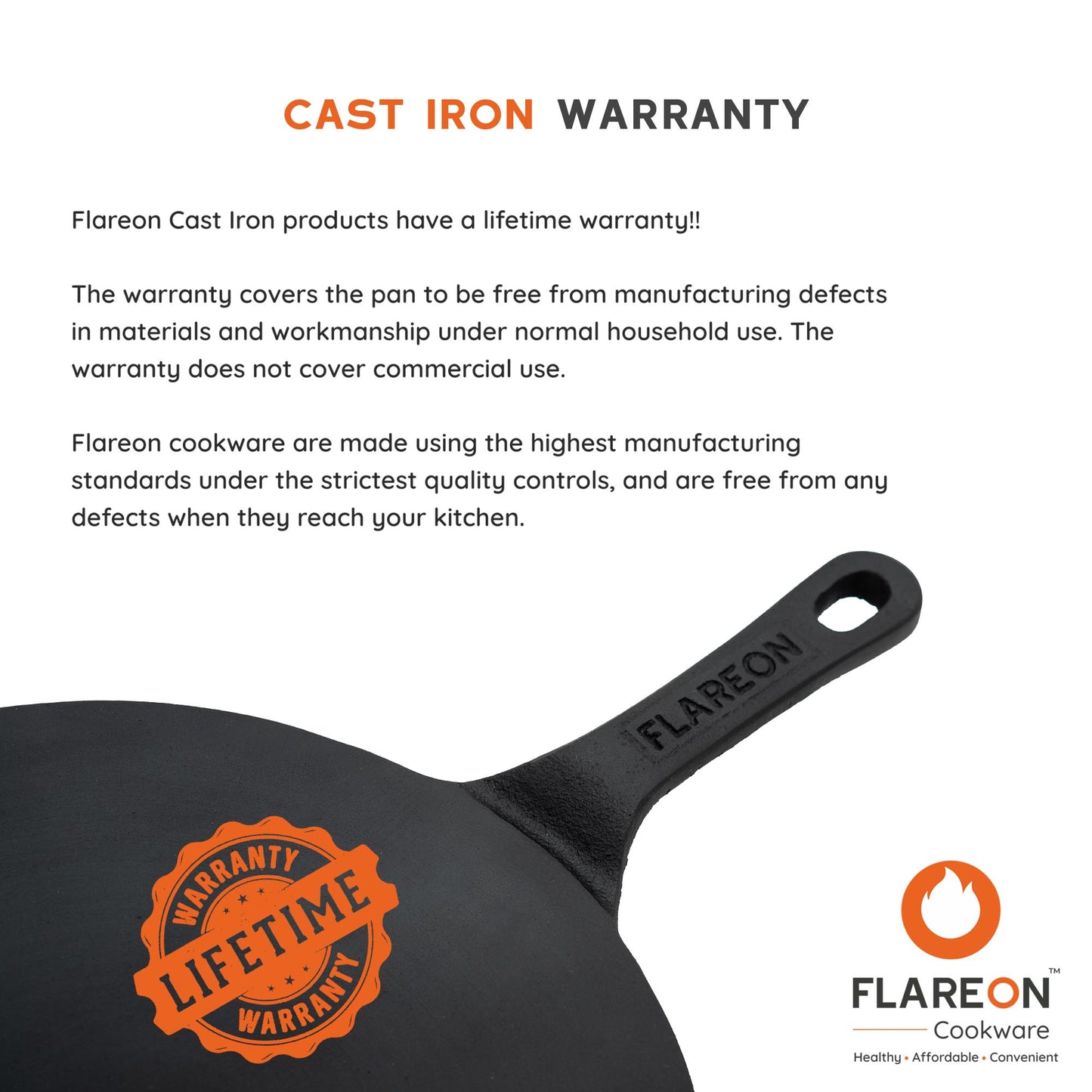 FlareOn's Cast Iron Roti Tawa Long Handle 10 Inch- Cast Iron Warranty