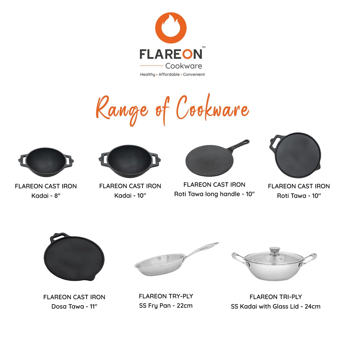 FlareOn's Cast Iron Roti Tawa Long Handle 10 Inch- Range Of Cookware