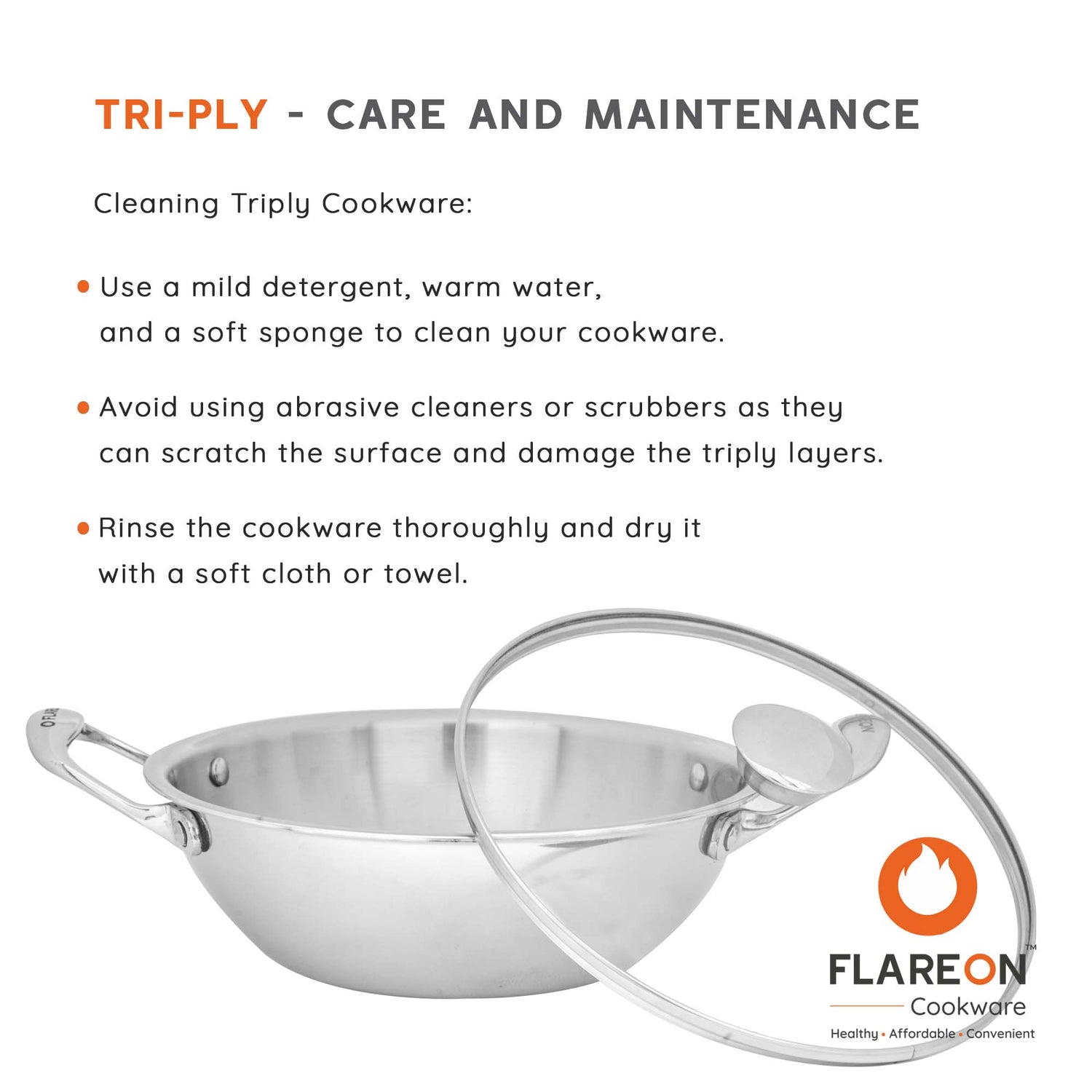 FlareOn's TriPly Stainless Steel Kadai- Care and Maintenance