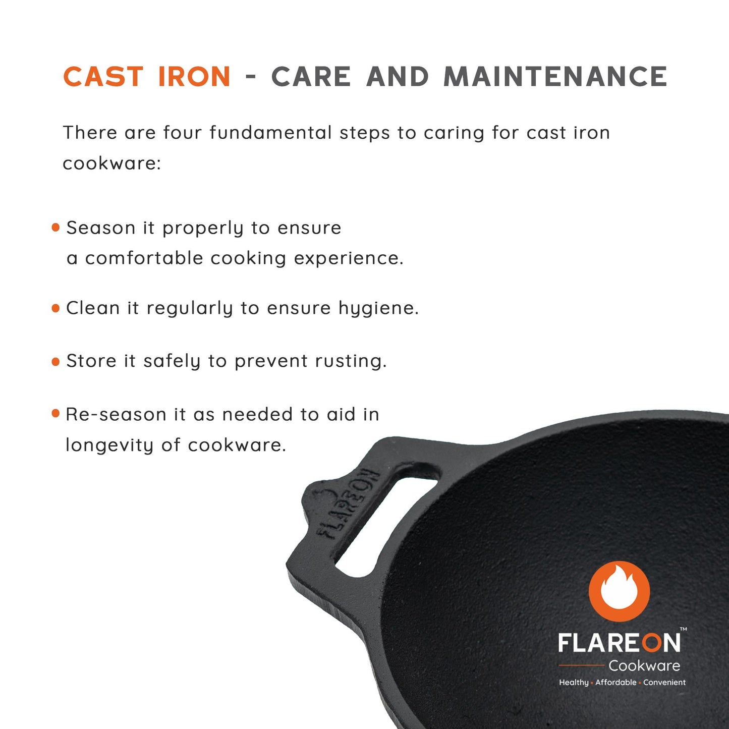 FlareOn's Cast Iron Dosa Kadai 8-Inch- Care and Maintenance