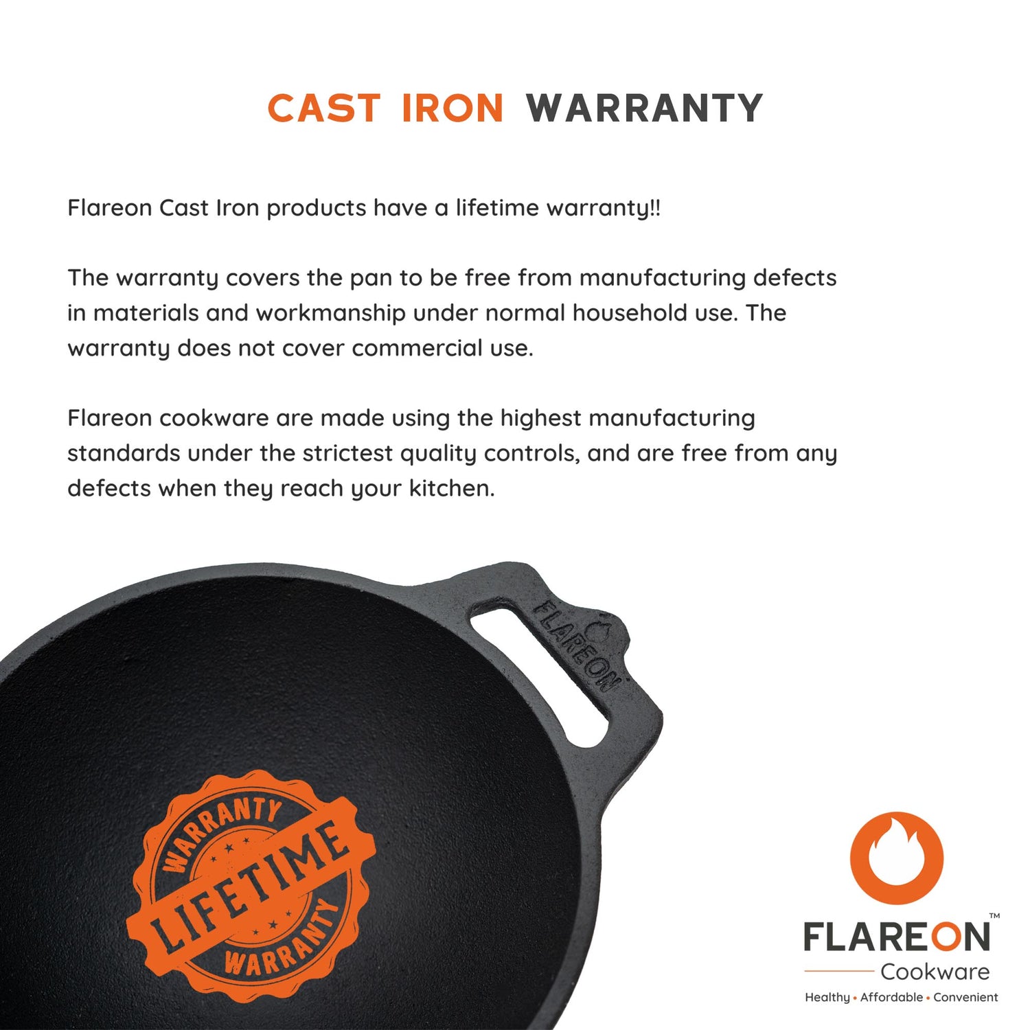 FlareOn's Cast Iron Dosa Kadai 8-Inch- Cast Iron Warranty