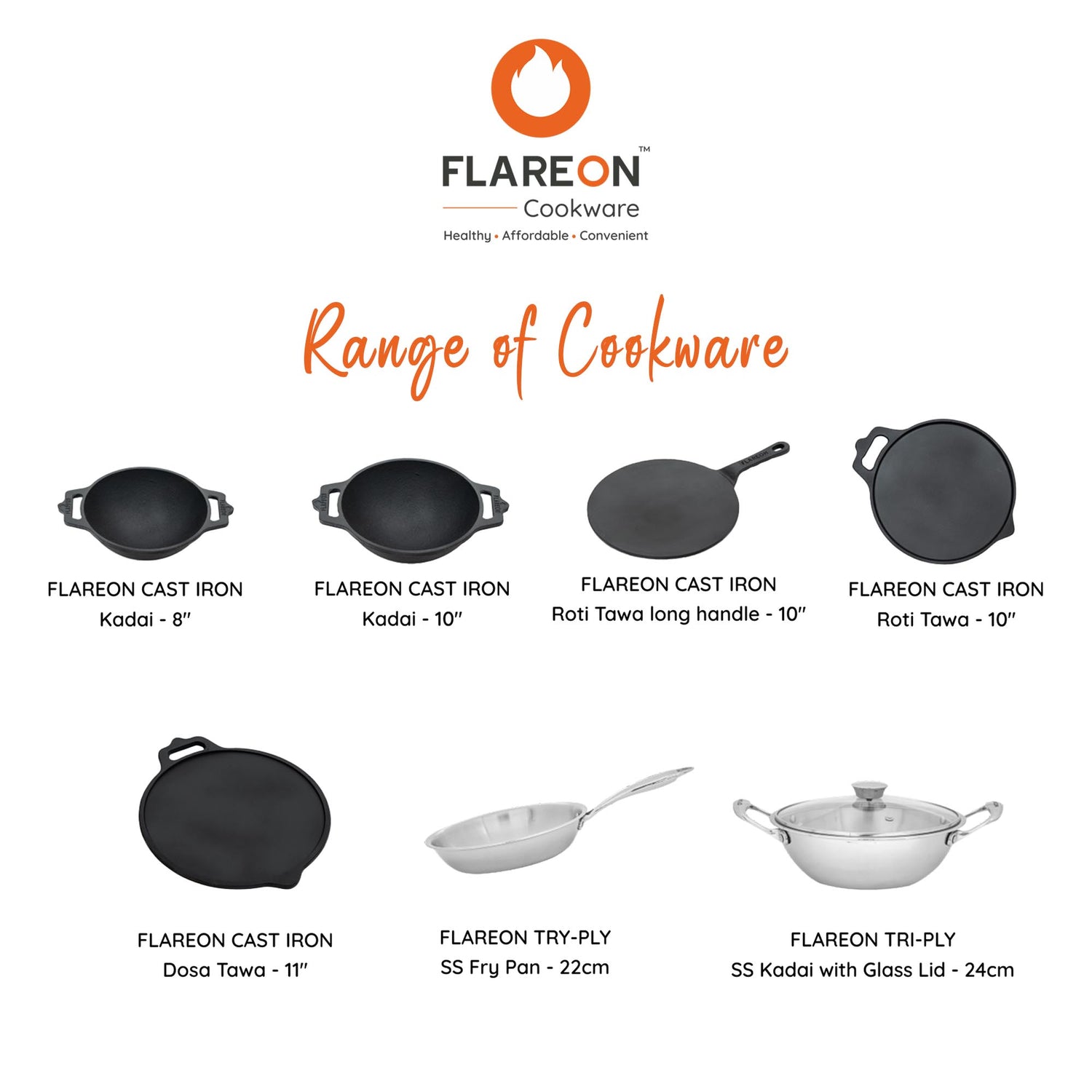 FlareOn's Cast Iron Dosa Tawa 11-Inch Range of Cookware