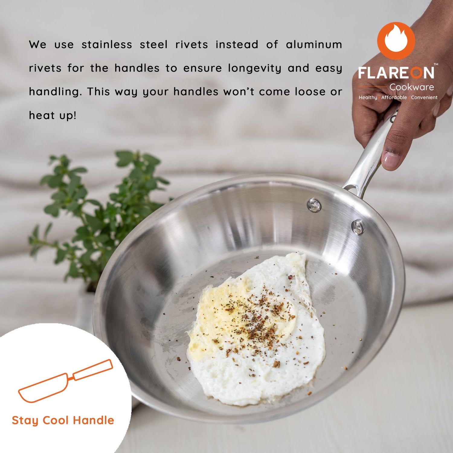 FlareOn's TriPly Stainless Steel Fry Pan 22 Cm- Stay Cool Handle